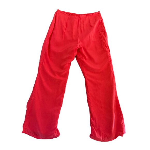 NWT Diane Gilman 100% Silk Wide Leg Lounge Pants Women's Medium Casualchic Red - Picture 2 of 10